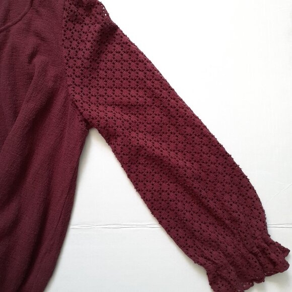 Madewell Texture & Thread Eyelet Mix Ruffle-Sleeve Top in Wine Red Size L - Picture 6 of 12
